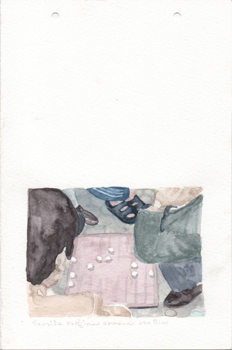 Chinese chess game in Vinh, pencil and watercolours on paper, 22,8 x 15 cm, 2017 
