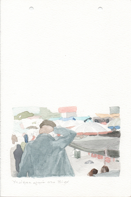 Outdoor market in Vinh, pencil and watercolours on paper, 22,8 x 15 cm, 2017 