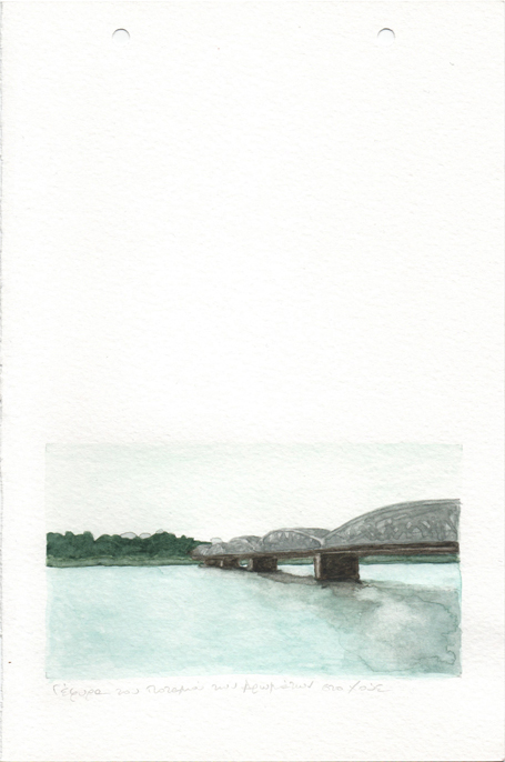 One of the four Bridges of the Perfume River in Hue, pencil and watercolours on paper, 22,8 x 15 cm, 2017